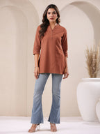 Janasya Dark Cotton Solid A-Line Top - Distacart