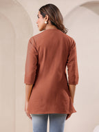 Janasya Dark Cotton Solid A-Line Top - Distacart