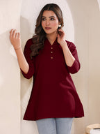Janasya Dark Cotton Solid Straight TOP - Distacart