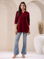 Janasya Dark Cotton Solid Straight TOP - Distacart