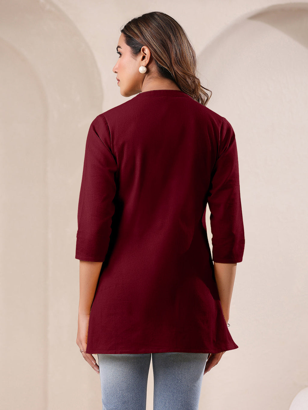 Janasya Dark Cotton Solid Straight TOP - Distacart
