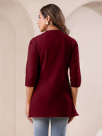 Janasya Dark Cotton Solid Straight TOP - Distacart
