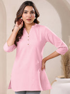 Janasya Light Cotton Solid A-Line Top - Distacart