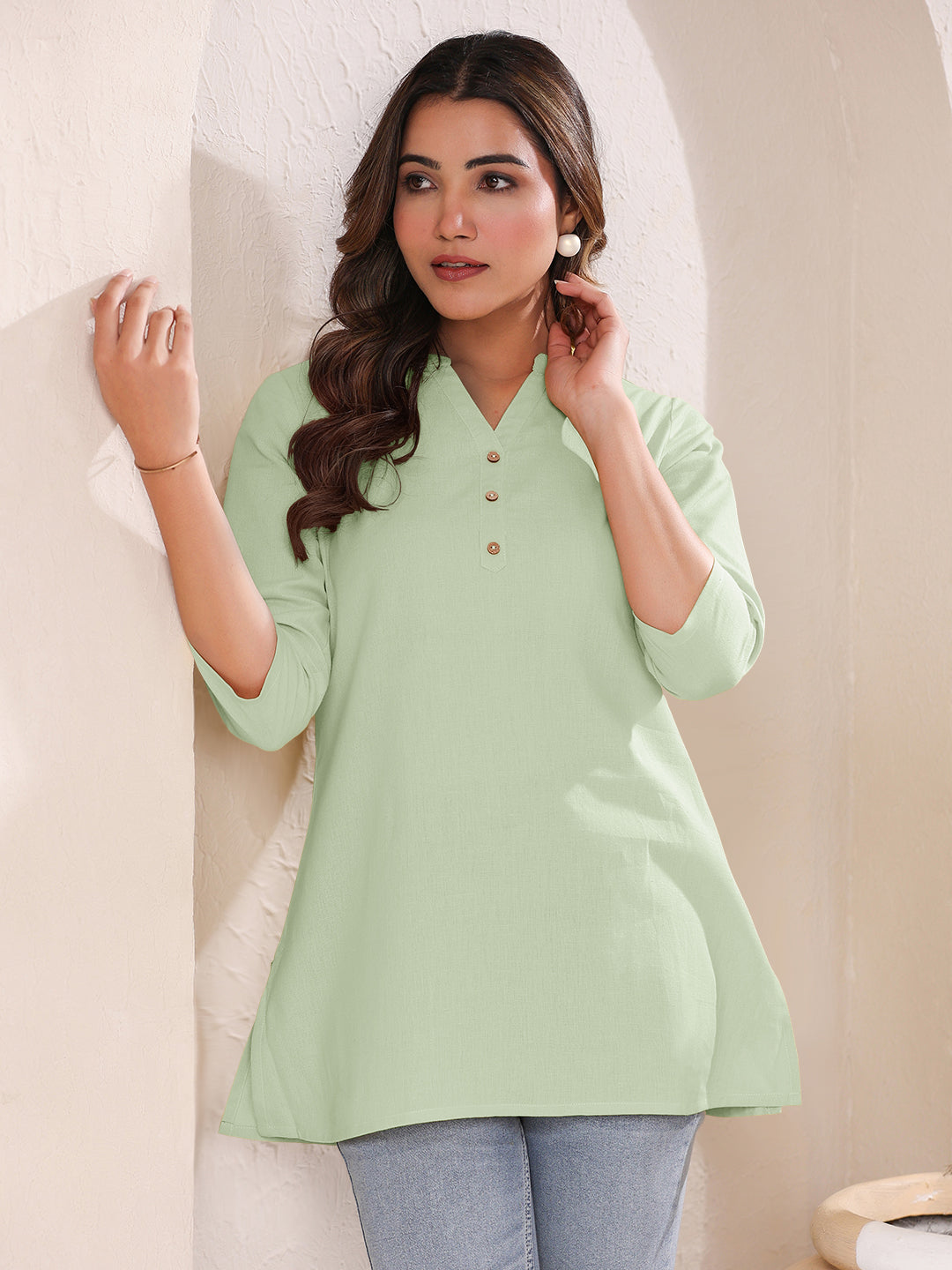 Janasya Light Cotton Solid Straight Top - Distacart