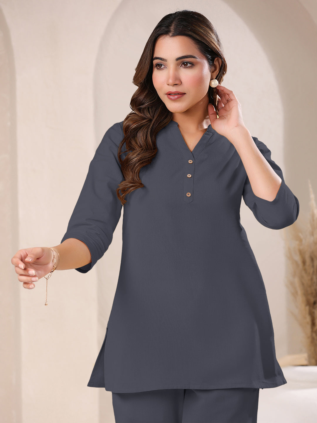 Janasya Light Cotton Solid A-Line Top - Distacart