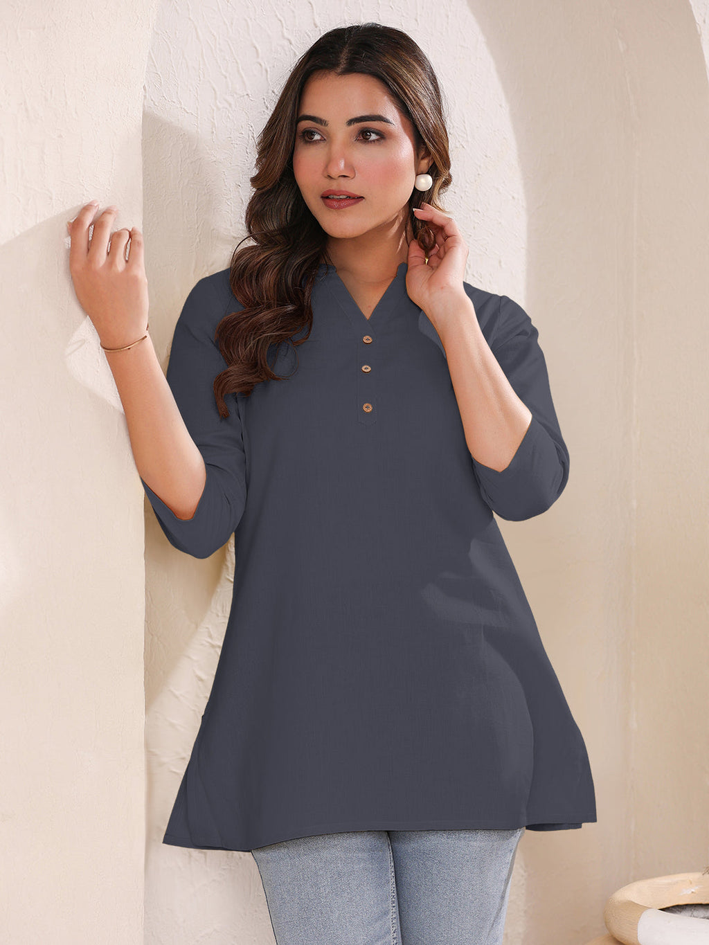 Janasya Light Cotton Solid A-Line Top - Distacart