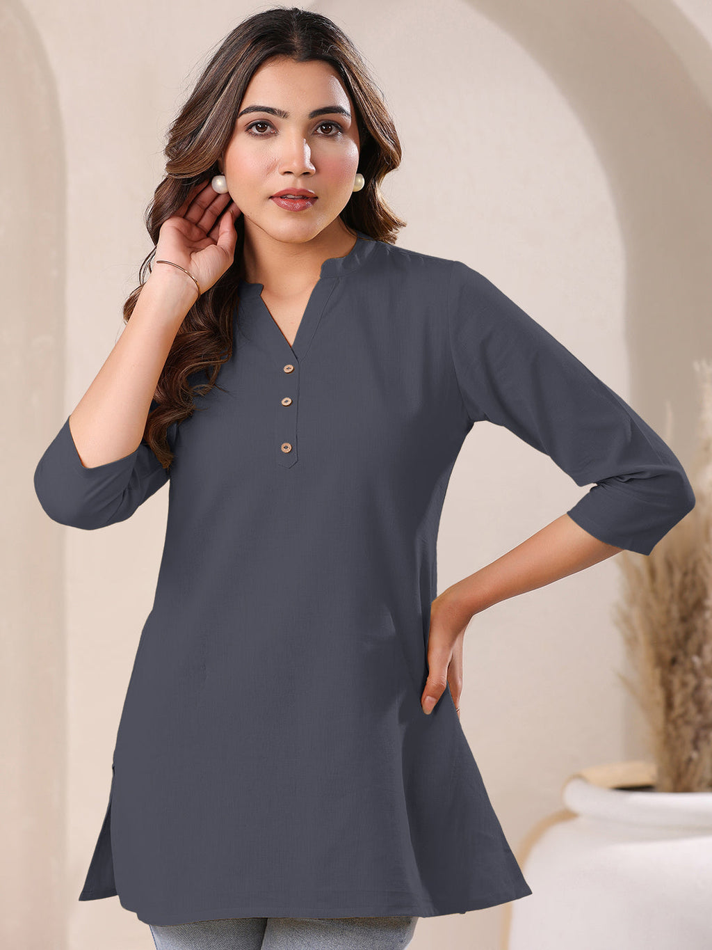 Janasya Light Cotton Solid A-Line Top - Distacart