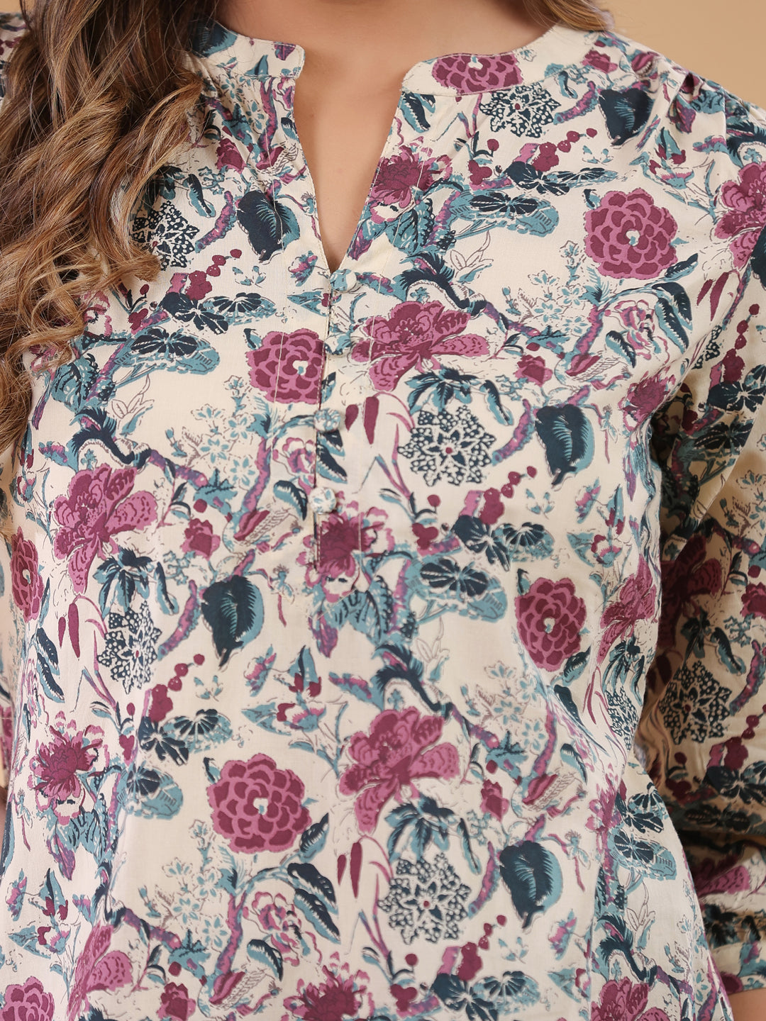 Janasya Light Cotton Floral Straight Tunic - Distacart