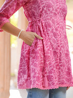 Janasya Dark Cotton Floral A-Line Tunic - Distacart