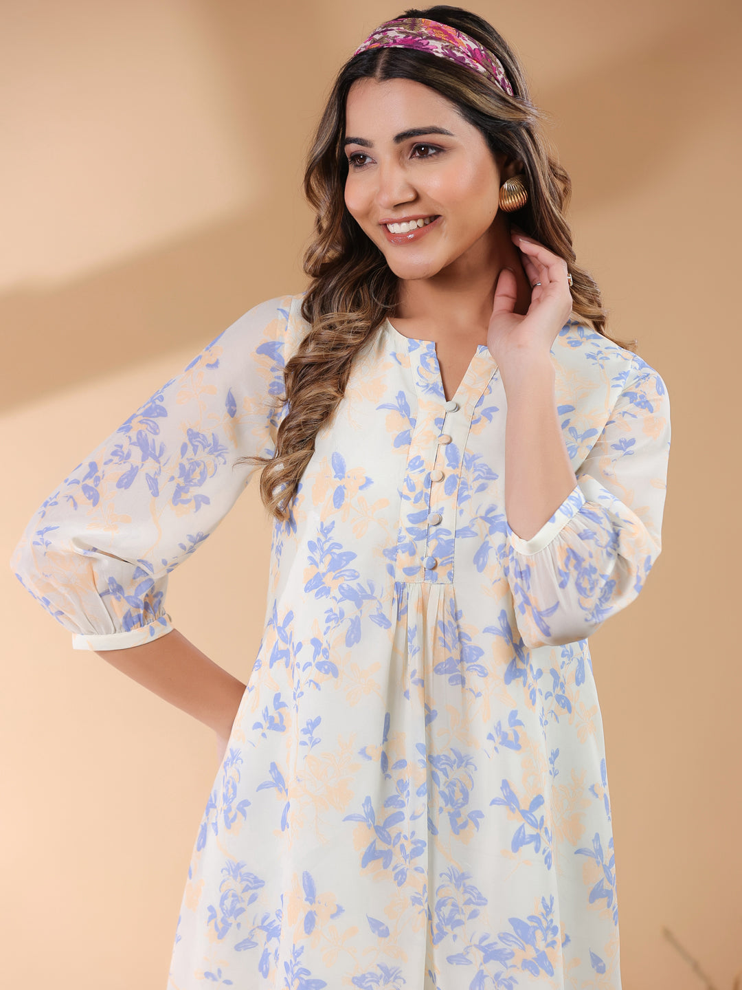 Janasya Light Georgette Floral A-Line Tunic - Distacart