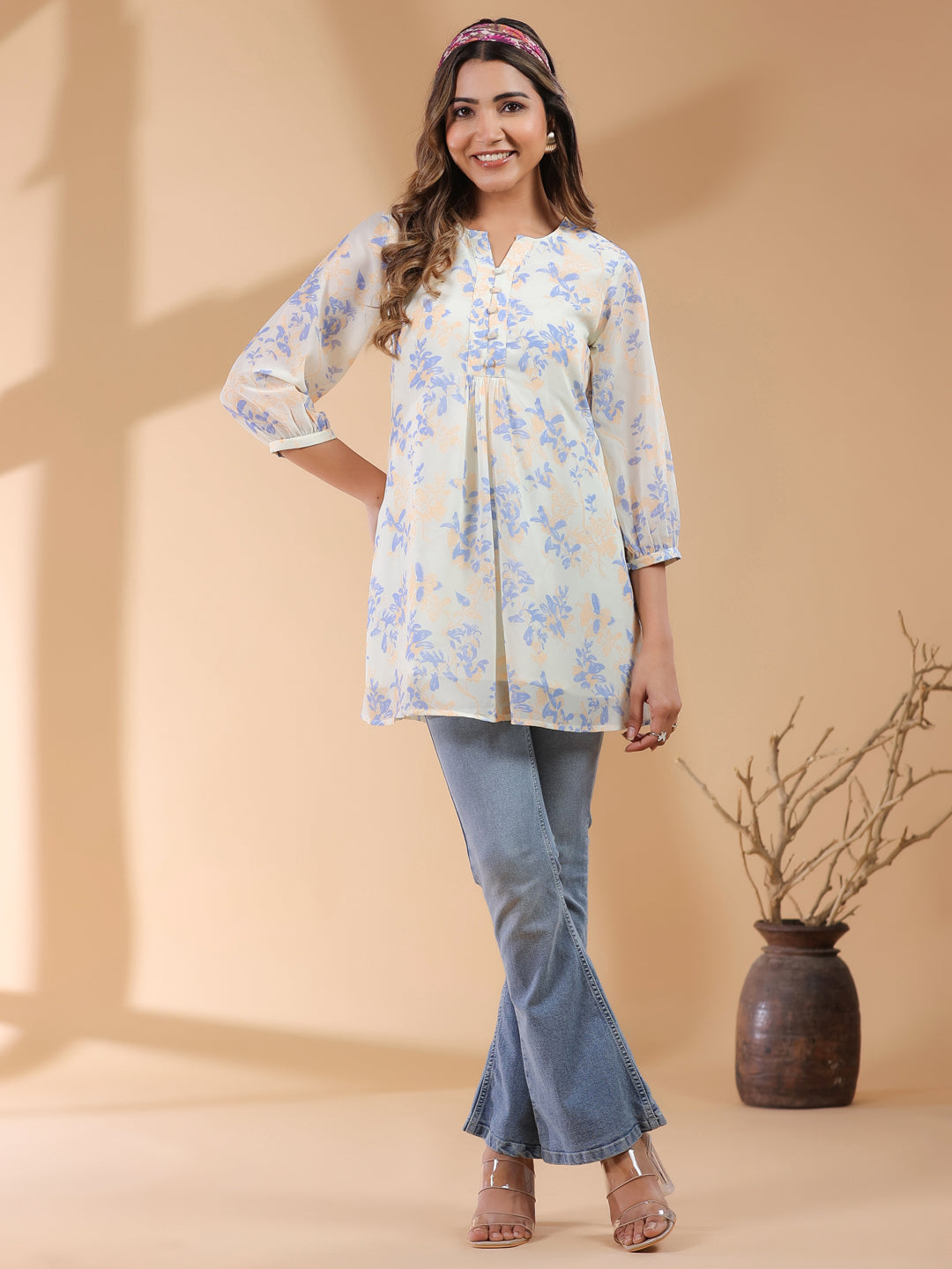 Janasya Light Georgette Floral A-Line Tunic - Distacart