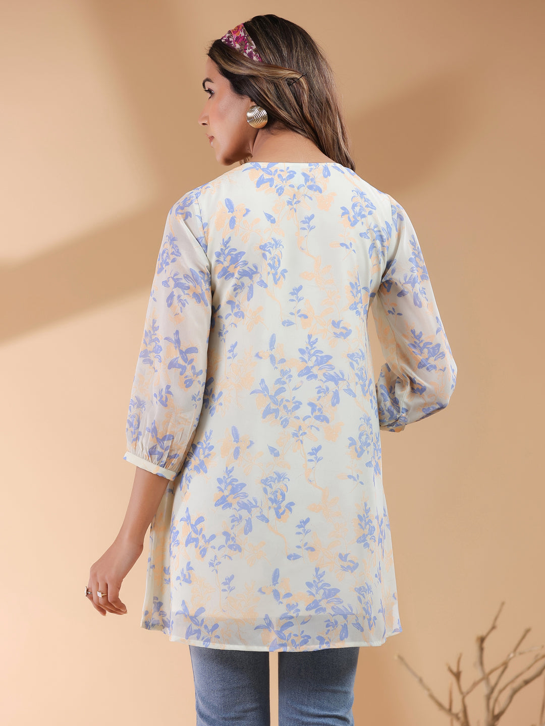 Janasya Light Georgette Floral A-Line Tunic - Distacart