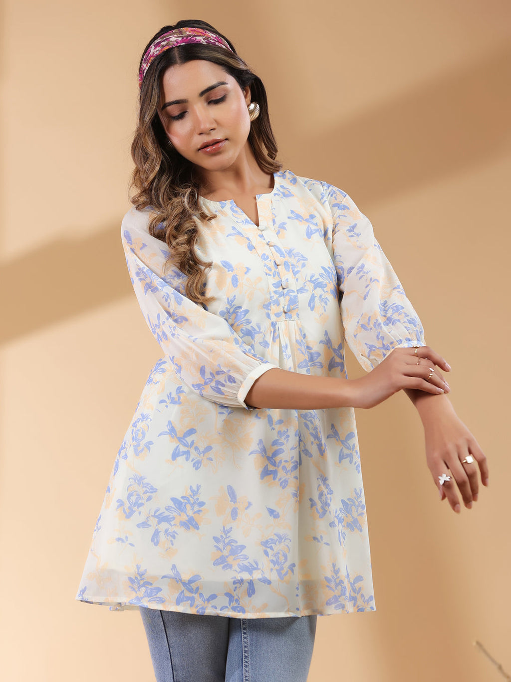 Janasya Light Georgette Floral A-Line Tunic - Distacart