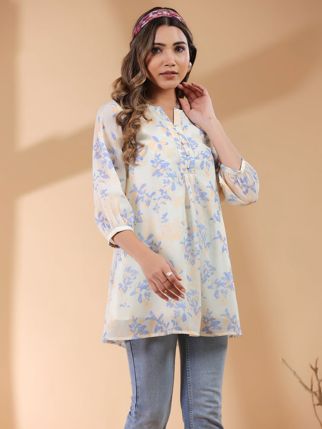 Janasya Light Georgette Floral A-Line Tunic - Distacart