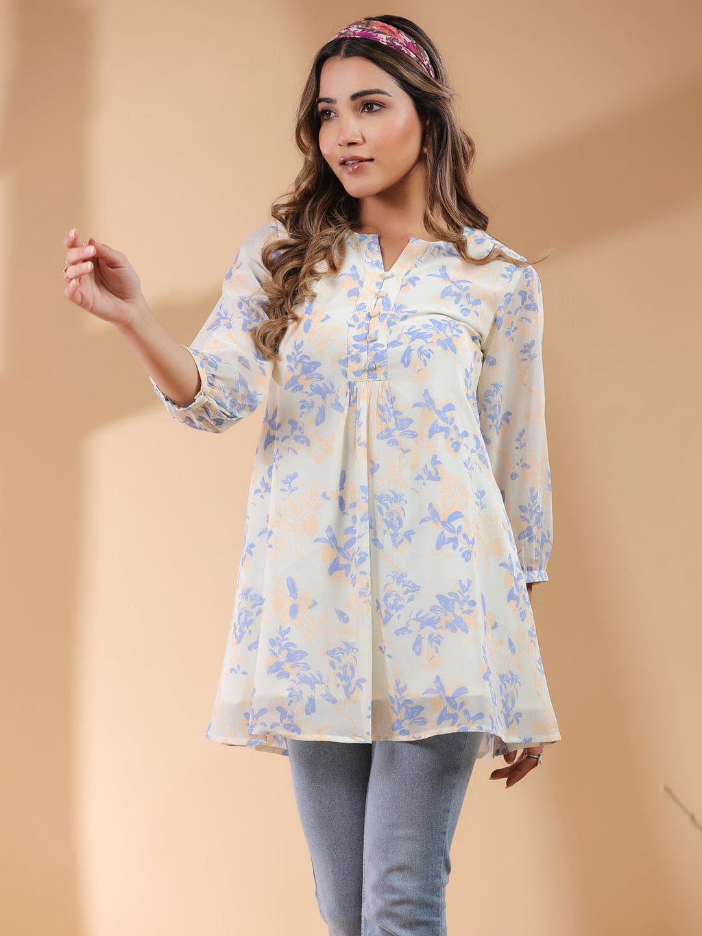 Janasya Light Georgette Floral A-Line Tunic - Distacart