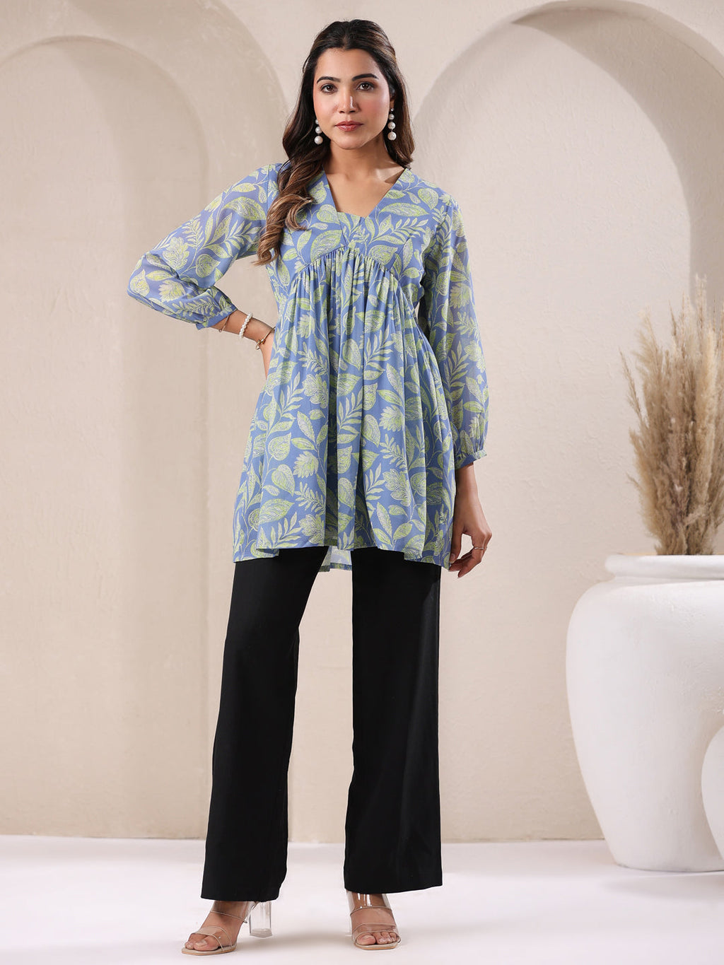 Janasya Bright Georgette Tropical A-Line Tunic - Distacart