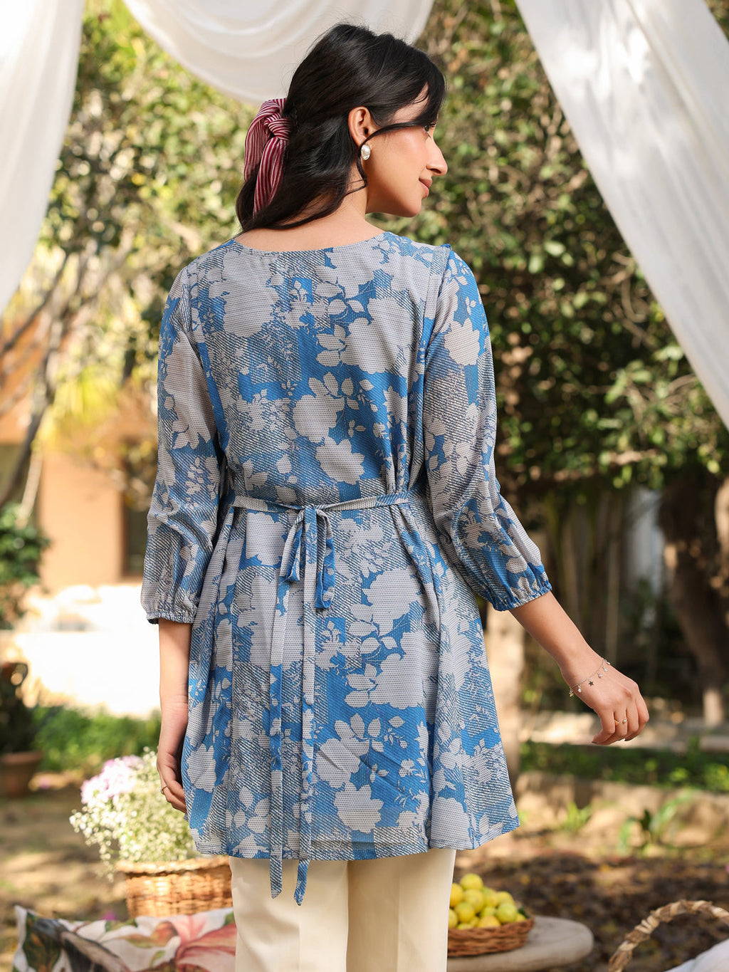 Janasya Bright Georgette Floral A-Line Tunic - Distacart