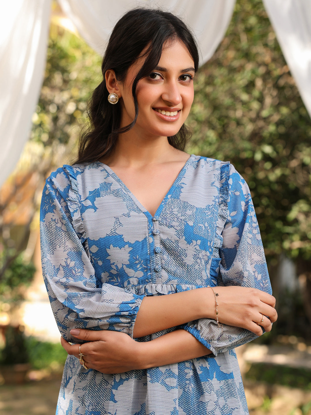 Janasya Bright Georgette Floral A-Line Tunic - Distacart