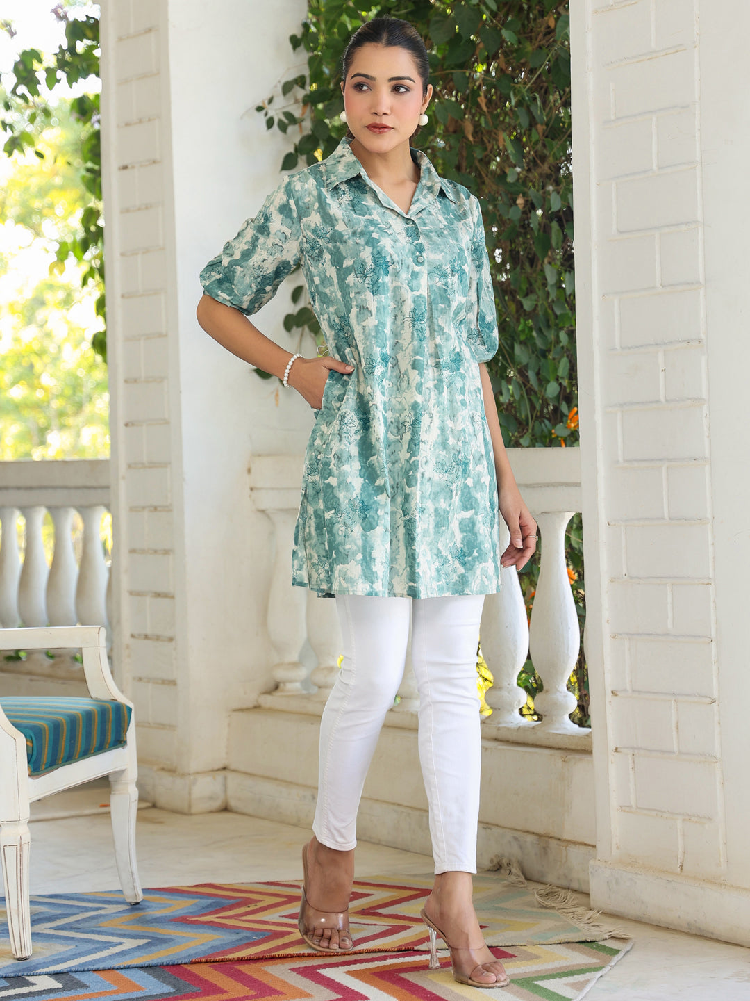 Janasya Dark Cotton Tie & dye Straight Tunic - Distacart