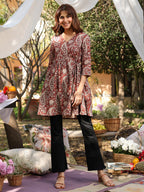 Janasya Dark Cotton Paisley A-Line Tunic - Distacart