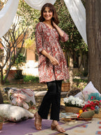 Janasya Dark Cotton Paisley A-Line Tunic - Distacart