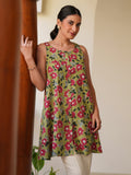 Janasya Dark Cotton Floral A-Line Tunic - Distacart