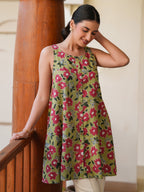 Janasya Dark Cotton Floral A-Line Tunic - Distacart
