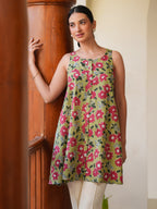 Janasya Dark Cotton Floral A-Line Tunic - Distacart