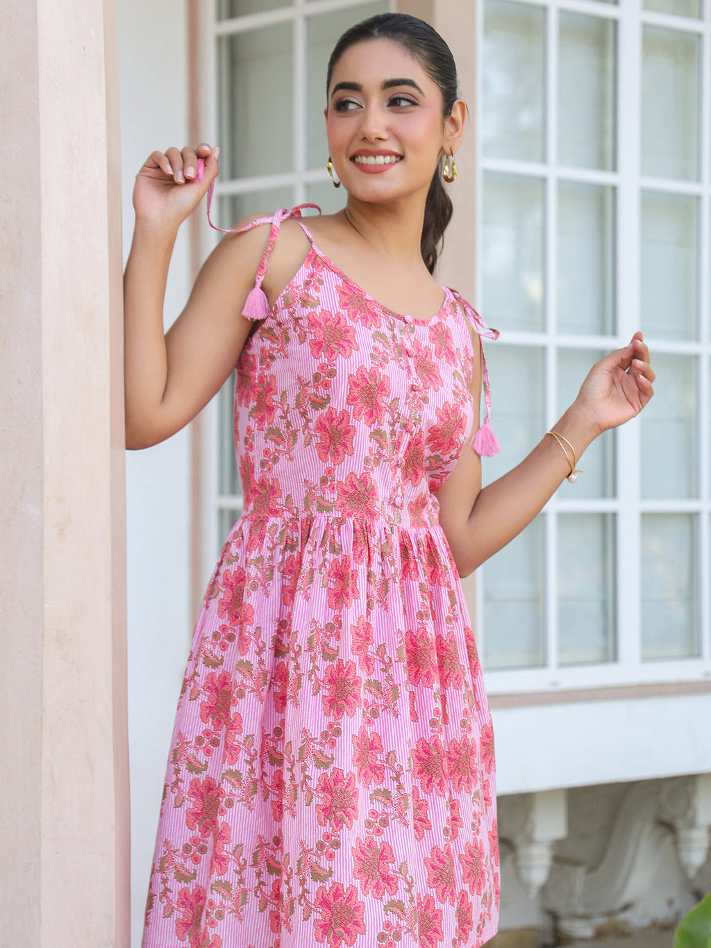 Janasya Bright Cotton Floral A-Line Tunic - Distacart