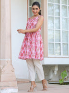 Janasya Bright Cotton Floral A-Line Tunic - Distacart