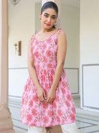 Janasya Bright Cotton Floral A-Line Tunic - Distacart