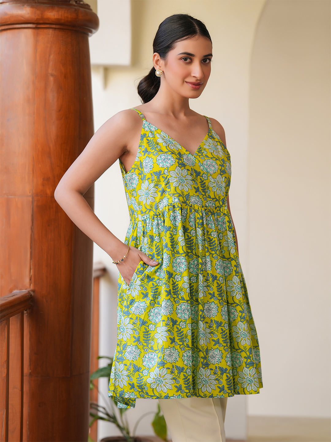 Janasya Bright Cotton Floral A-Line Tunic - Distacart