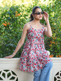 Janasya Bright Cotton Floral Tiered Tunic - Distacart