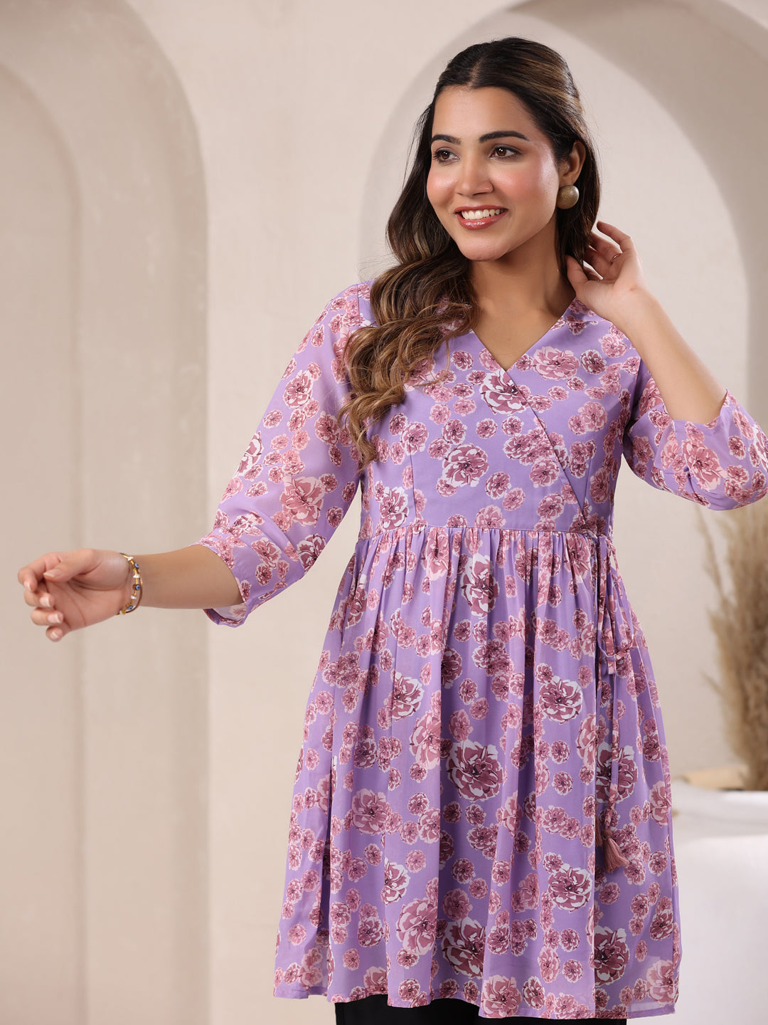 Janasya Bright Georgette Floral A-Line Tunic - Distacart