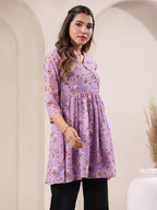 Janasya Bright Georgette Floral A-Line Tunic - Distacart