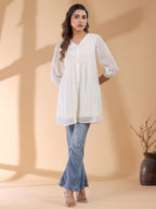 Janasya Light Dobby Chiffon Self Design A-Line Tunic - Distacart