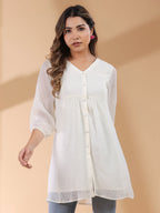 Janasya Light Dobby Chiffon Self Design A-Line Tunic - Distacart