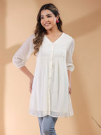 Janasya Light Dobby Chiffon Self Design A-Line Tunic - Distacart