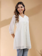 Janasya Light Dobby Chiffon Self Design A-Line Tunic - Distacart