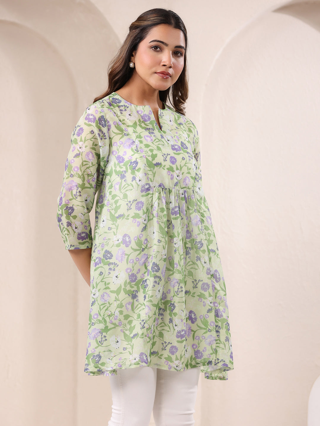 Janasya Light Silk Blend Floral A-Line Tunic - Distacart