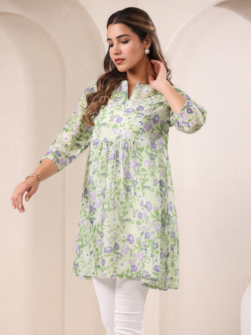 Janasya Light Silk Blend Floral A-Line Tunic - Distacart