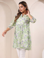 Janasya Light Silk Blend Floral A-Line Tunic - Distacart
