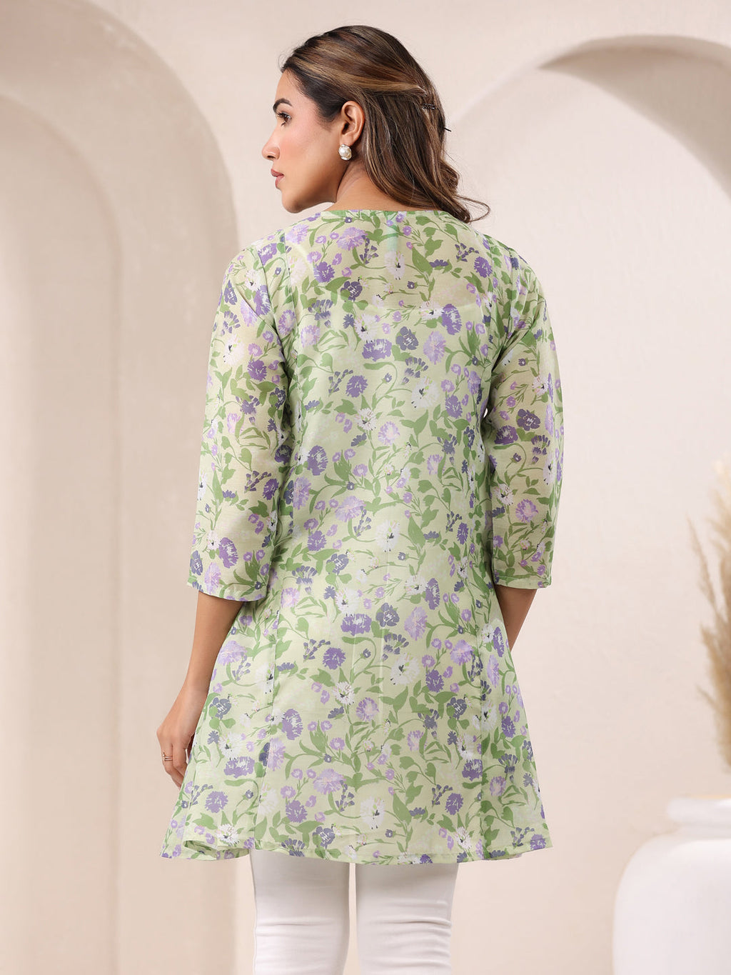 Janasya Light Silk Blend Floral A-Line Tunic - Distacart