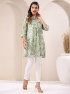 Janasya Light Silk Blend Floral A-Line Tunic - Distacart