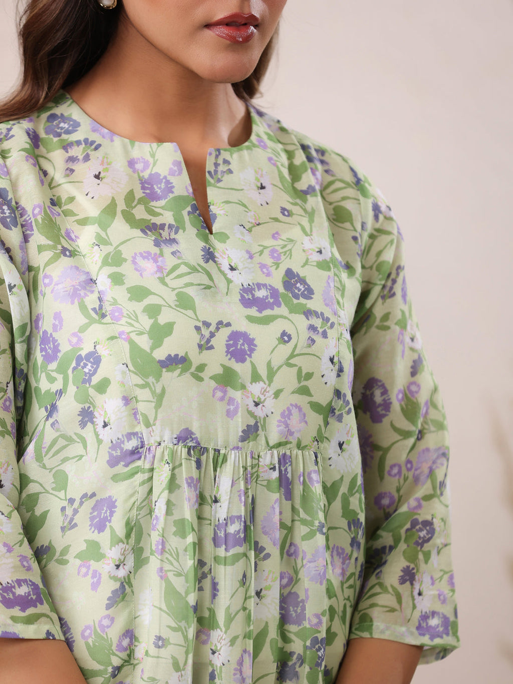 Janasya Light Silk Blend Floral A-Line Tunic - Distacart