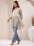 Janasya Light Silk Blend Floral A-Line Tunic