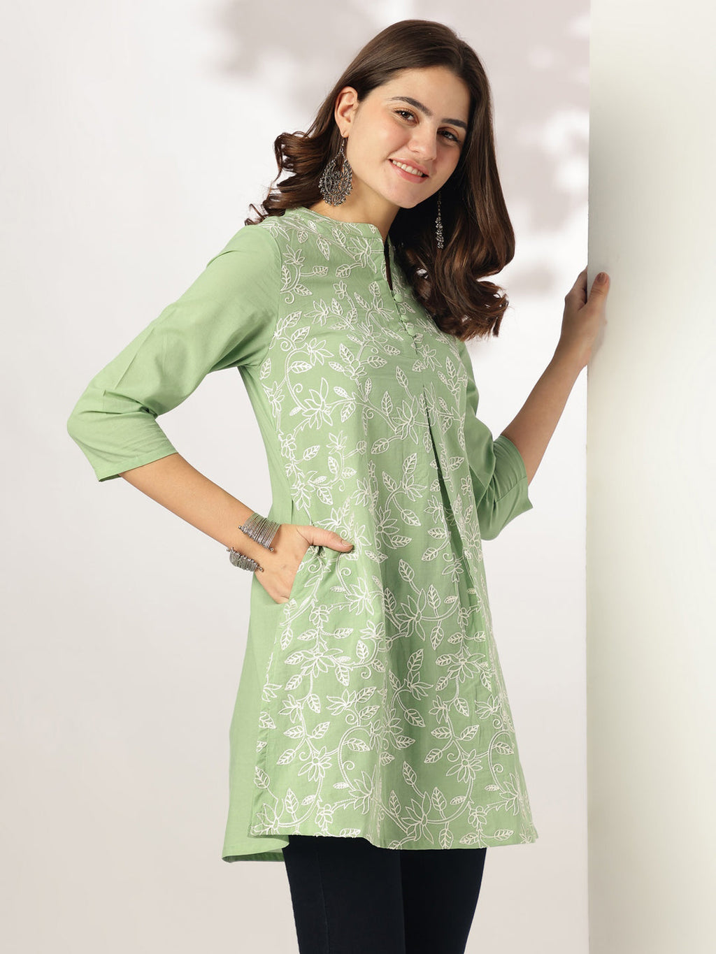 Janasya Light Cotton Embroidered A-Line Tunic