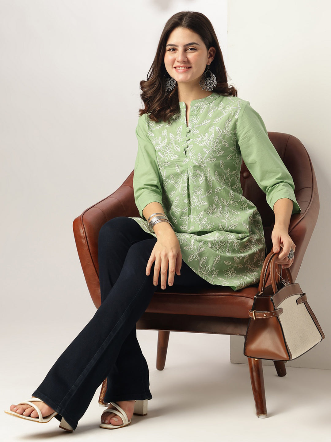 Janasya Light Cotton Embroidered A-Line Tunic