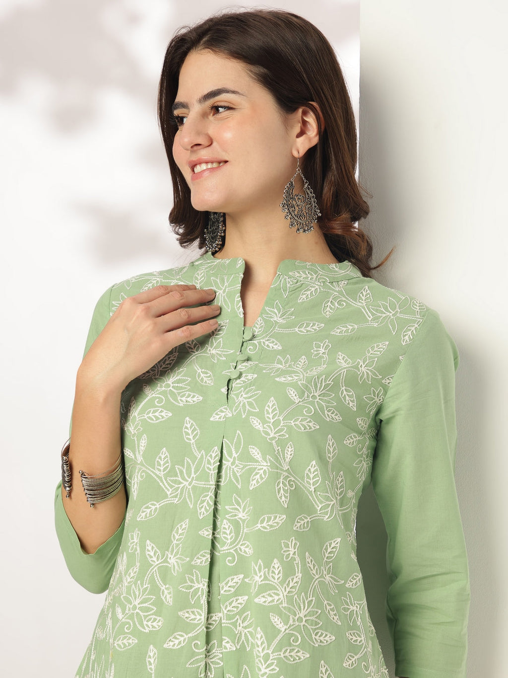 Janasya Light Cotton Embroidered A-Line Tunic