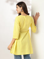 Janasya Bright Cotton Embroidered A-Line Tunic